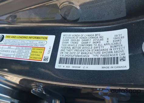 2022 Honda Civic Sport from USA, damaged, VIN 2HGFE2F58NH534524